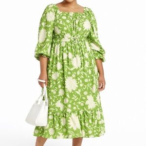 Ava &‎ Viv Dress Womens 4X Green Midi Half Sleeve Floral Boho Tropical Vacation